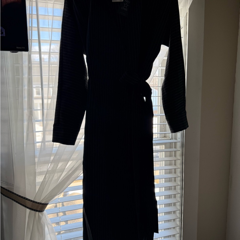 AREA Stars Cass Pinstripe Long Sleeve Wrap Dress